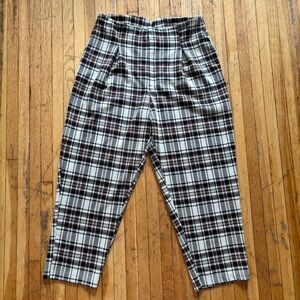 Free People Plaid Pants in Brown and Beige